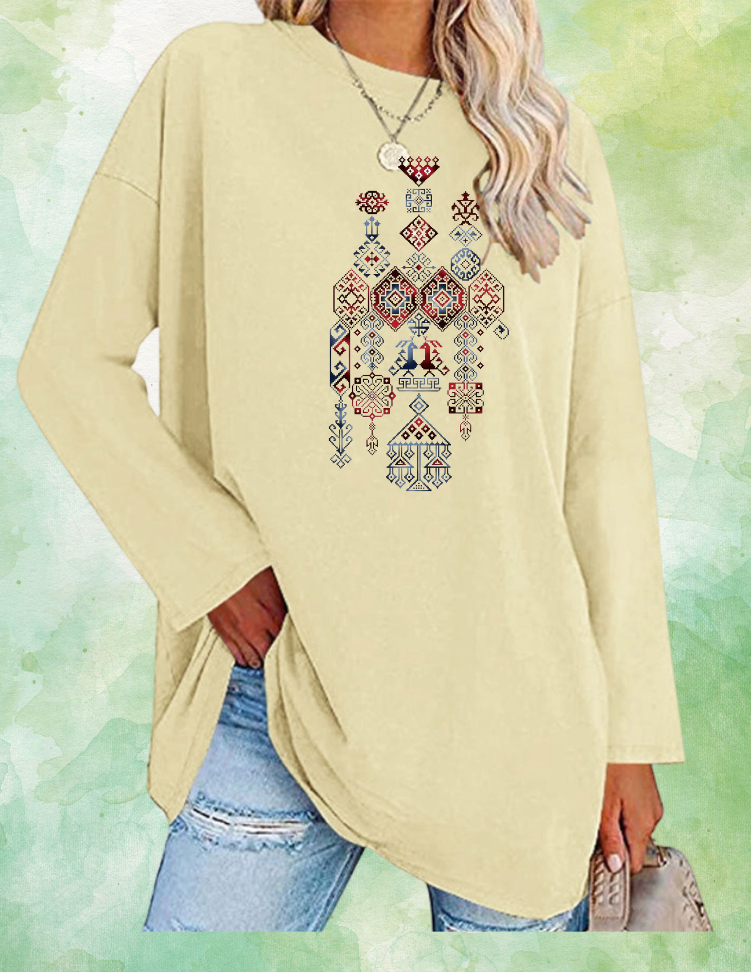 CREWNECK PALESTINE TATREEZ BLUE DESIGN